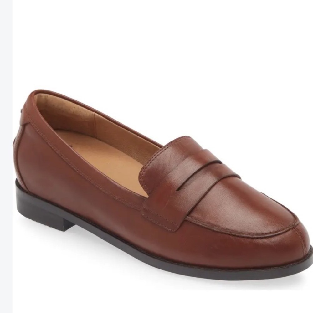 Loft Vintage Y2K Cognac Brown Leather Penny Flats Loafers Women's Size 9